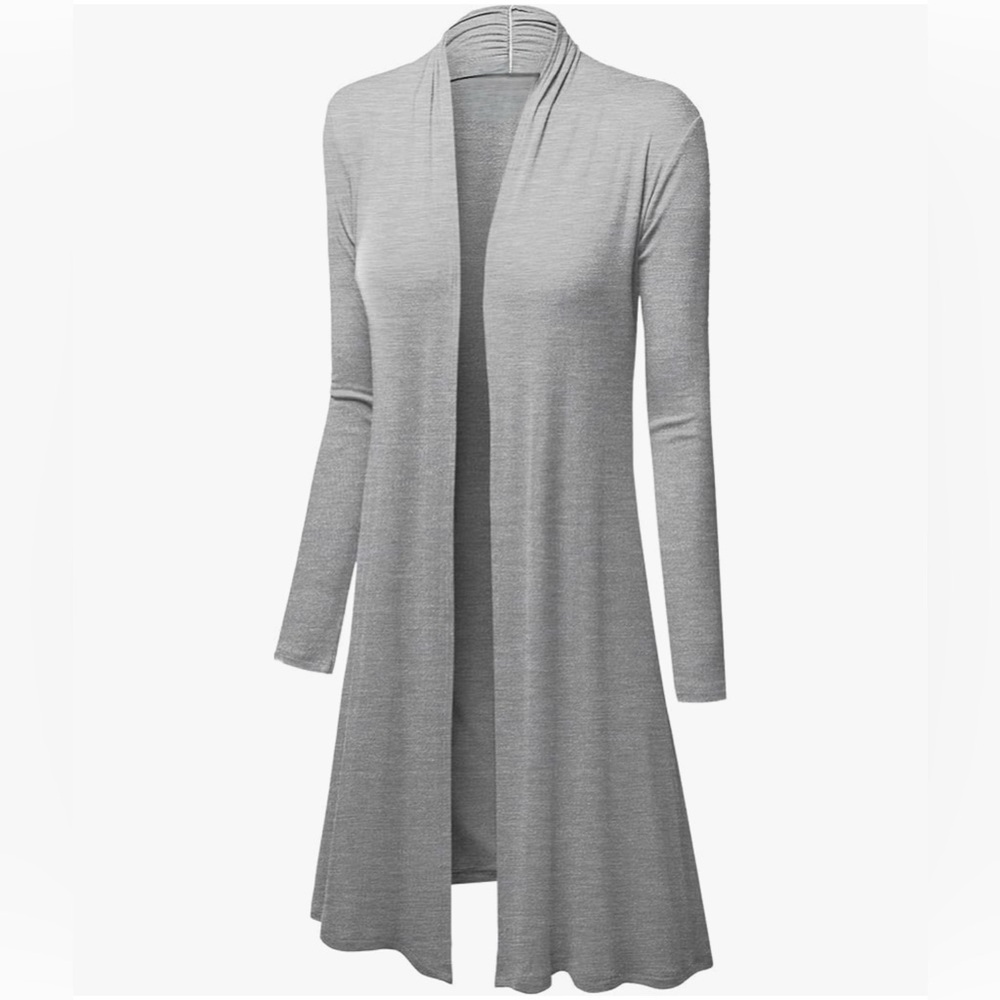 Women's Solid Long Sleeve Open Front Long Cardigan - Picture 1 of 6